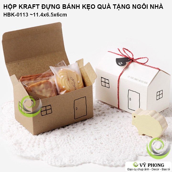 HỘP GIẤY CRAFT HÌNH NGÔI NHÀ VINTAGE ĐỰNG BÁNH KẸO QUÀ TẶNG  PHONG CÁCH HÀN QUỐC HBK-0113