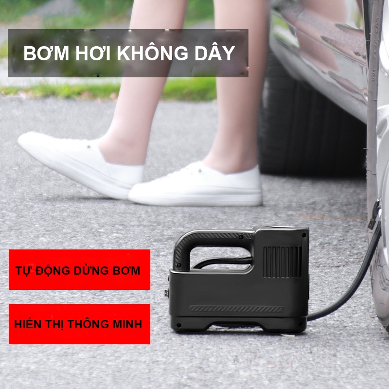 Bơm lốp xe hơi đa năng không dây mini SUITU 12v-120 w nhỏ gọn, pin 6000 mah sạc usb có đồng hồ đo áp suất