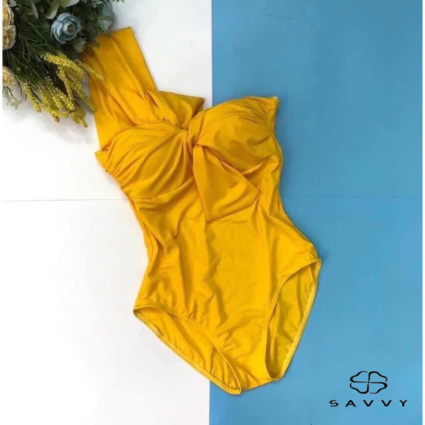 Bikini Liền Thân Lệch Vai Thắt Nơ Trơn, Che Khuyết Điểm Tôn Dáng Nữ Quyến Rũ