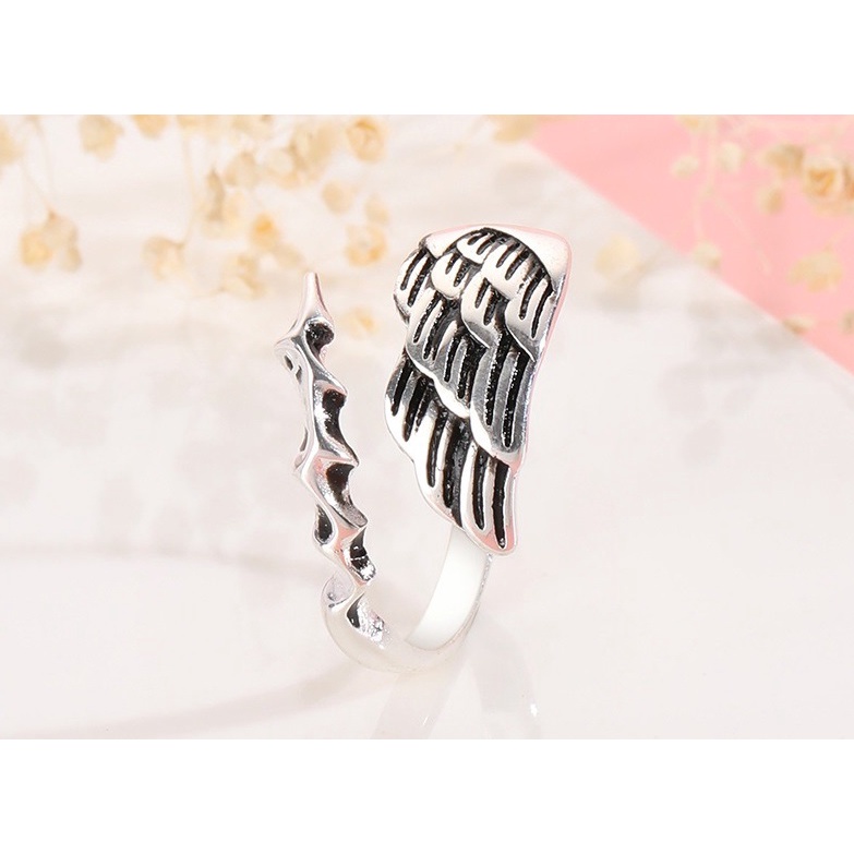 Nhẫn Nam Angel Phong Cách Cá Tính Punstore Màu Bạc Đẹp Cao Cấp - Nhân Nam Họa tiết Cánh Titan - Nhẫn Angel