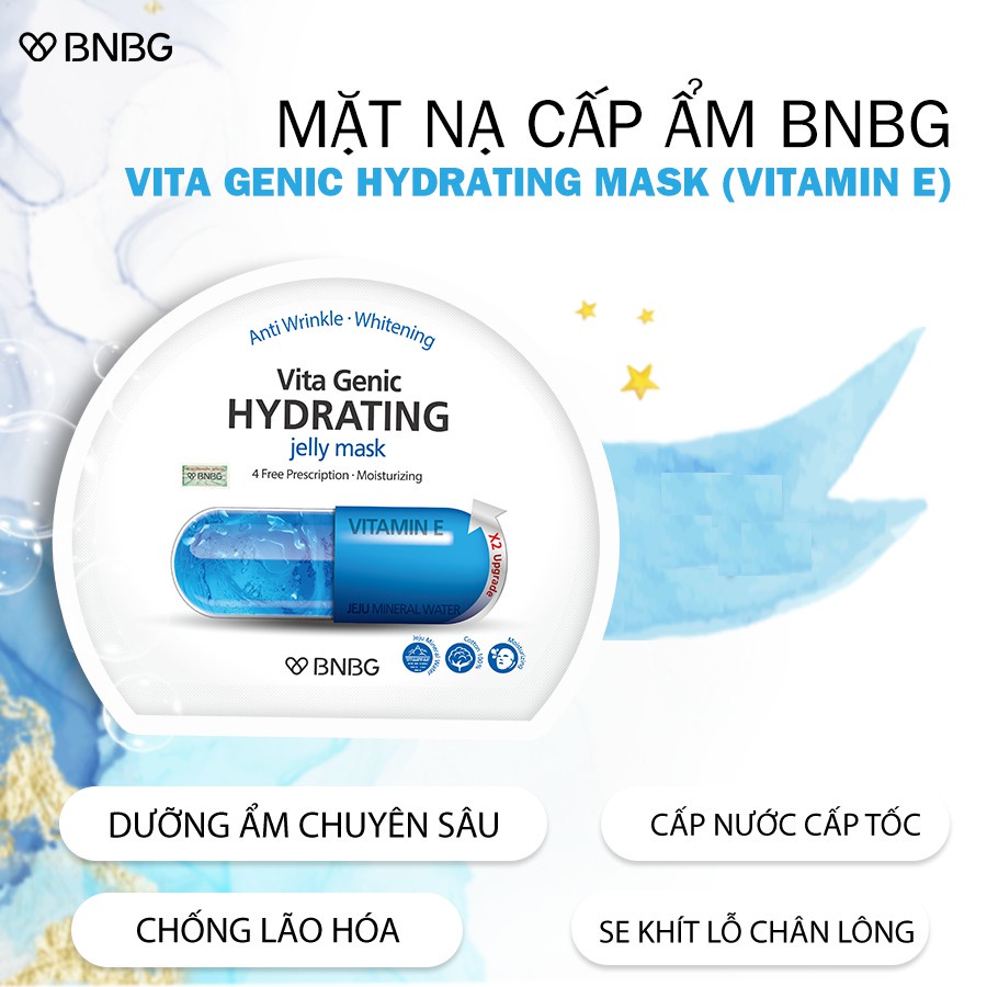 Mặt Nạ BNBG giúp cấp nước dưỡng ẩm, căng bóng Vitamin E Vita Genic Hydrating Jelly Mask 30ml