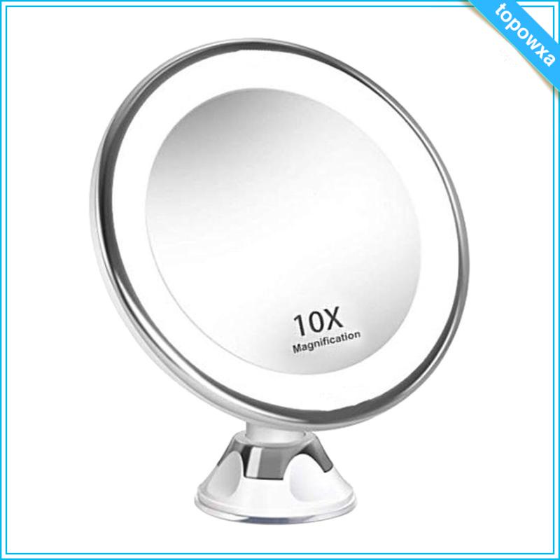 Gương Trang Điểm Phóng Đại 10X Có Giác Hút Mạnh Xoay 360 Độ Có Đèn Cho Phòng Tắm