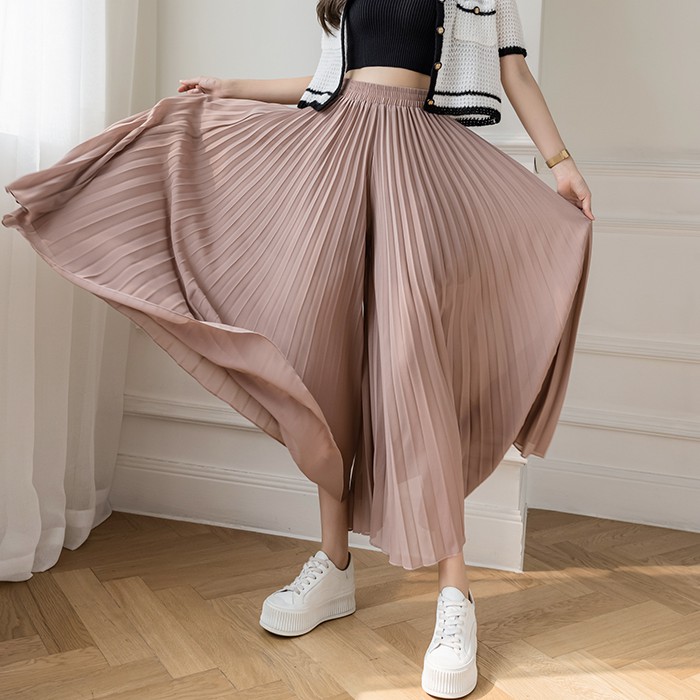 Quần culottes chiffon xếp ly ống rộng thời trang cho nữ