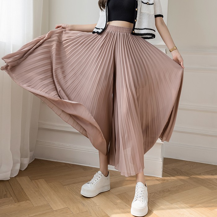 Quần culottes chiffon xếp ly ống rộng thời trang cho nữ | BigBuy360 - bigbuy360.vn