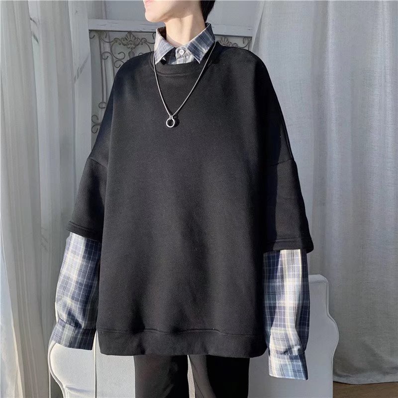 Áo Sơ Mi Giả Hai Lớp Dáng Rộng Phong Cách Đường Phố Mỹ Thời Trang Cho Nam