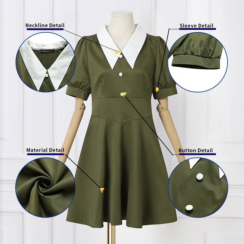 Zanzea Đầm Tay Phồng Ngắn Cổ Bẻ Phối Khóa Kéo Phong Cách Hàn Quốc Thời Trang Cho Nữ