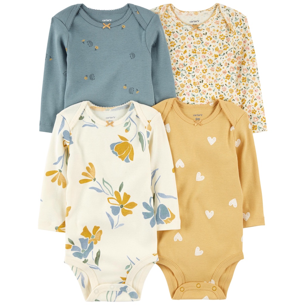 Set 4 body chip dài tay vải 100% cotton mềm mịn, bodychip cho bé trai bé gái hãng carter, geo