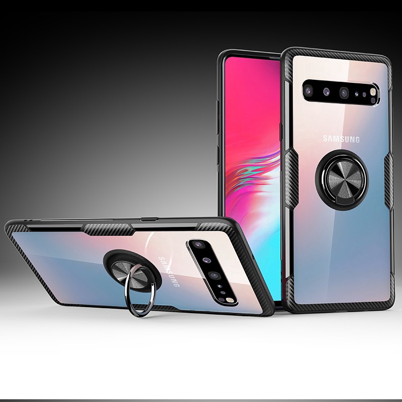 Ốp điện thoại cứng trong suốt có móc xỏ ngón từ tính chống sốc cho Samsung Galaxy S10 5G