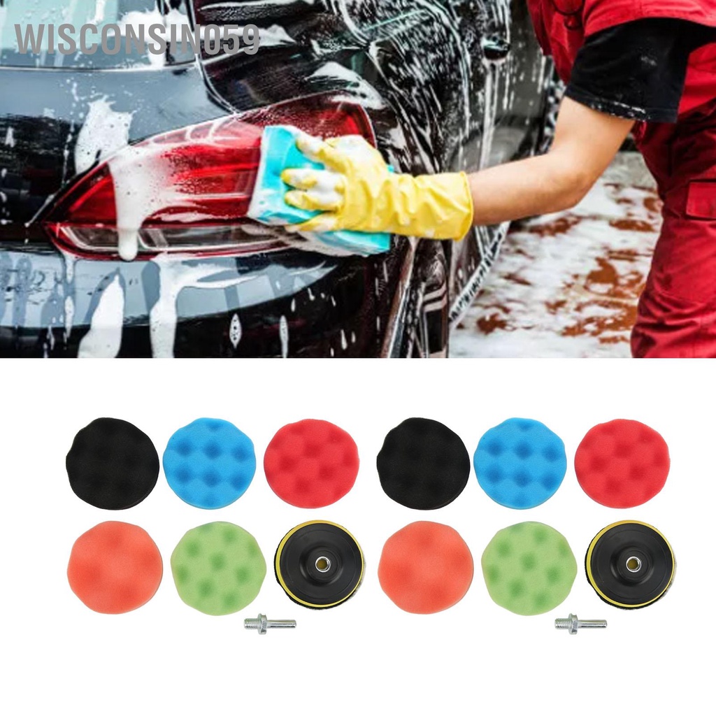 Wisconsin059 2 Bộ Bọt Biển Đánh Bóng 3in 5 Màu Đệm với Thanh Kết Nối Máy Khoan Điện c