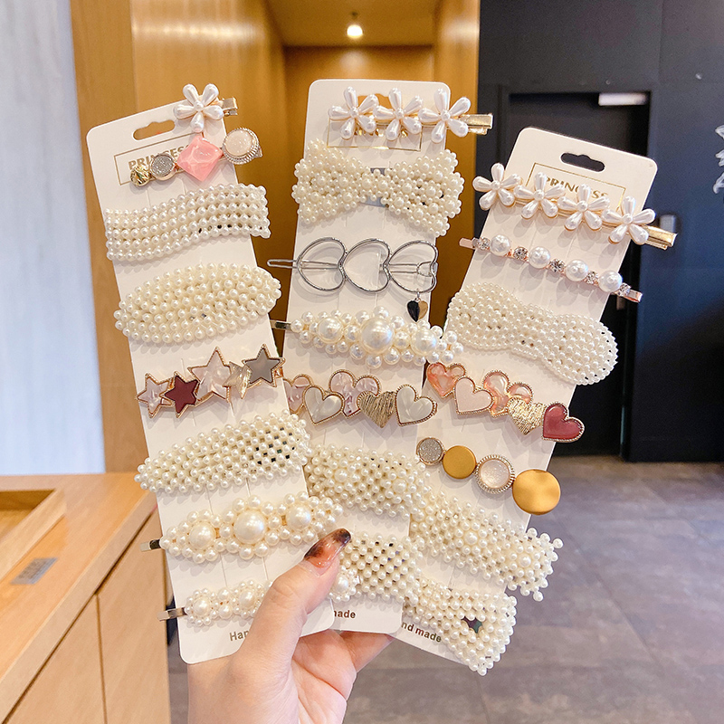 Set 3/ 4 kẹp tóc đính hạt ngọc trai giả