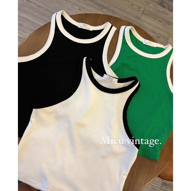 [Ảnh thật/Video]Áo ba lỗ tăm bo viền trắng thể thao Áo ba lỗ hàng Quảng Châu