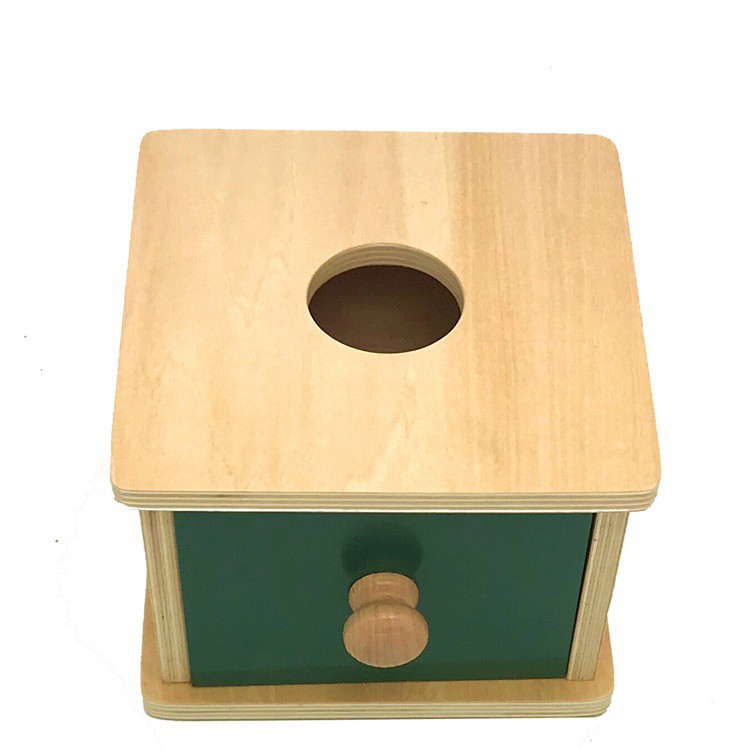 MS7 - Thả bóng gỗ vào hộp gỗ vuông - Giáo cụ Montessori 0-3 tuổi