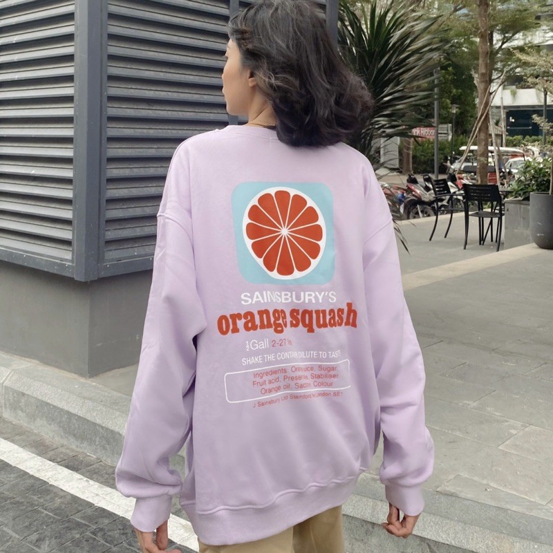 Sibling House - Áo sweater nỉ form rộng tay dài chất vải dày dặn in chữ Orange