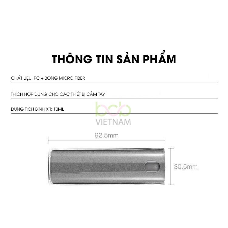 Dụng Cụ Lau Điện Thoại Cầm Tay Chuyên Nghiệp Kèm Bình Xịt Lau Kính Dung Tích Bình Xịt 10ml