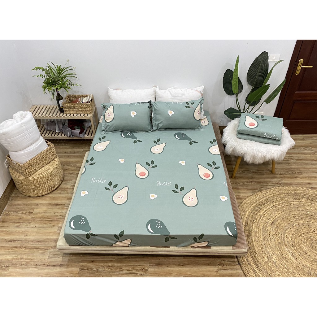 SET GA CHUN VÀ 2 VỎ GỐI NẰM COTTON POLY NGOCANHBEDDING HOT NHẤT HÈ 2021 MẪU BƠ XANH MỚI