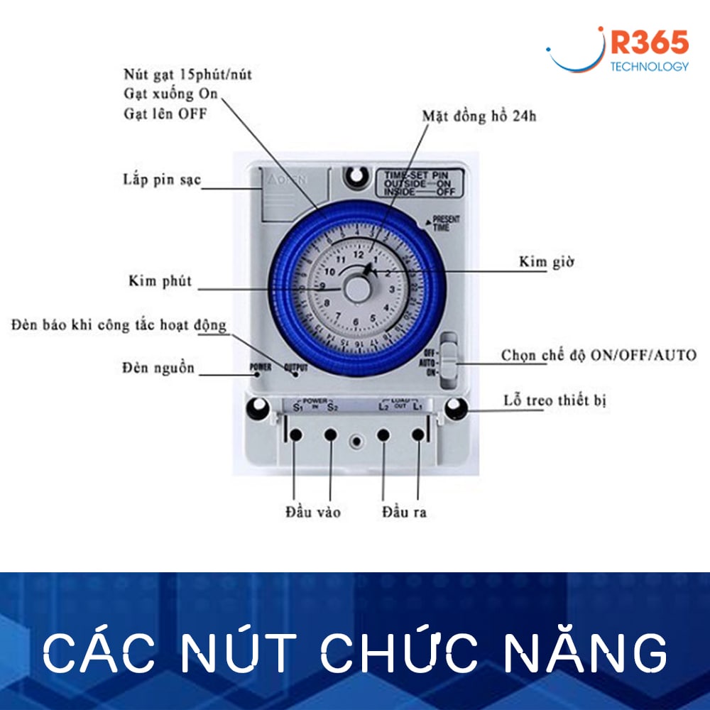 Timer hẹn giờ cơ dùng cho các thiết bị điện dân dụng công suất 500w có pin dự phòng hàng siêu tốt siêu bền TB35