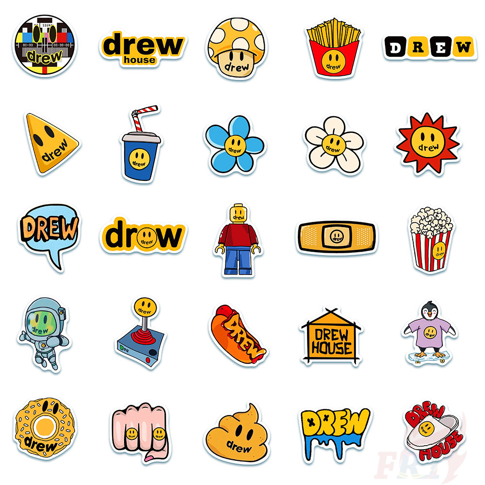 Bộ 50 miếng dán hình thương hiệu thời trang Drew House - Justin Bieber chống nước tự thiết kế