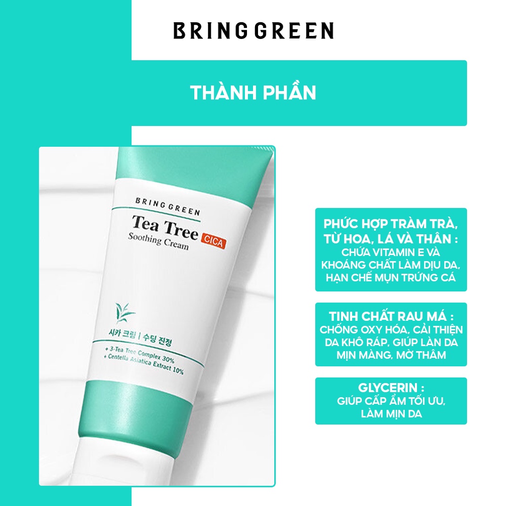 Kem Dưỡng Giảm Mụn Làm Dịu Da Tràm Trà Bring Green Tea Tree Cica Soothing Cream 100ml