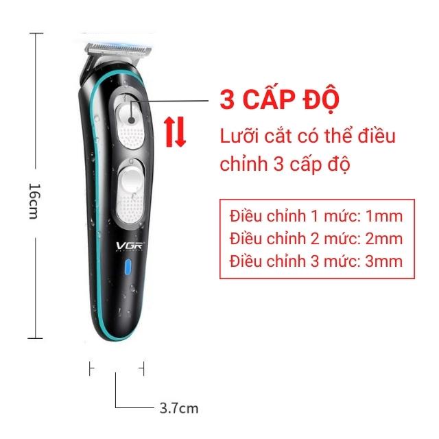 Tông Đơ Cắt Tóc Sạc Điện Lưỡi Cắt Chỉnh 3 Kích Cỡ 1,2,3mm Kèm 4 Lược Căn Chỉnh Độ Dài Model VGR-V055