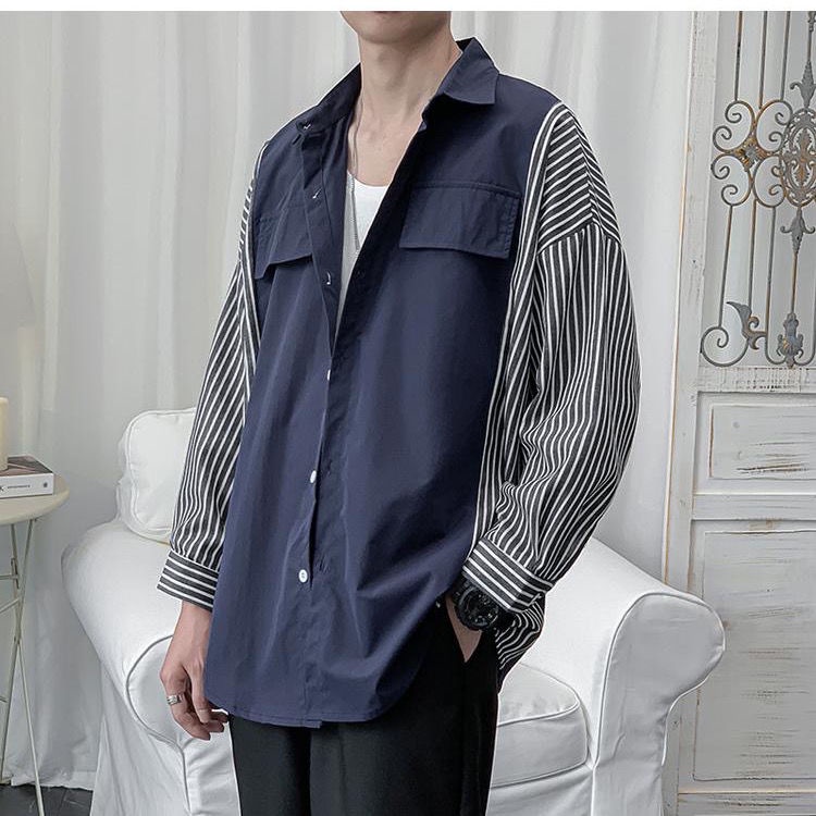 [Thời Trang Cao Cấp] Niche Áo Sơ Mi Nam Tay Dài Kẻ Sọc Màu Khóa Phong Cách Phương Tây