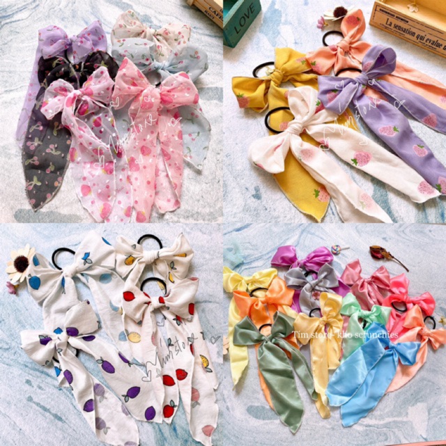 {Ảnh thật} SCRUNCHIES NƠ HOA BI CARO- CỘT TÓC VẢI THỜI TRANG NỮ GIÁ RẺ