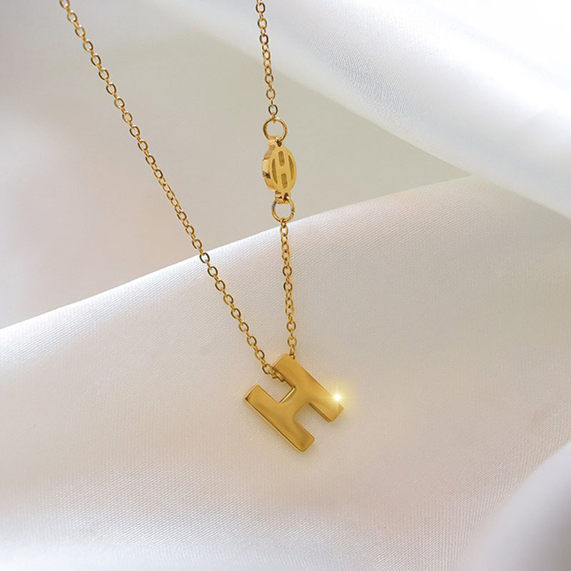 Vòng cổ Mạ Vàng 18k Mặt Kim Loại Khắc Chữ H Thời Trang Hàn Quốc