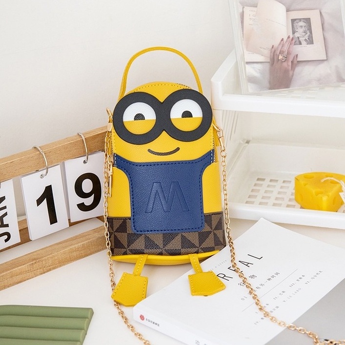 [Hàng Có Sẵn] Túi Đeo Vai Mini Đựng Tiền Xu / Móc Khóa Hình Minions Dễ Thương Cho Nữ