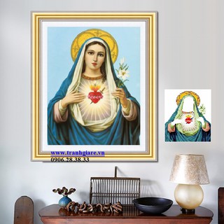 Tranh đính đá Đức Mẹ. Kích thước: 50x65cm