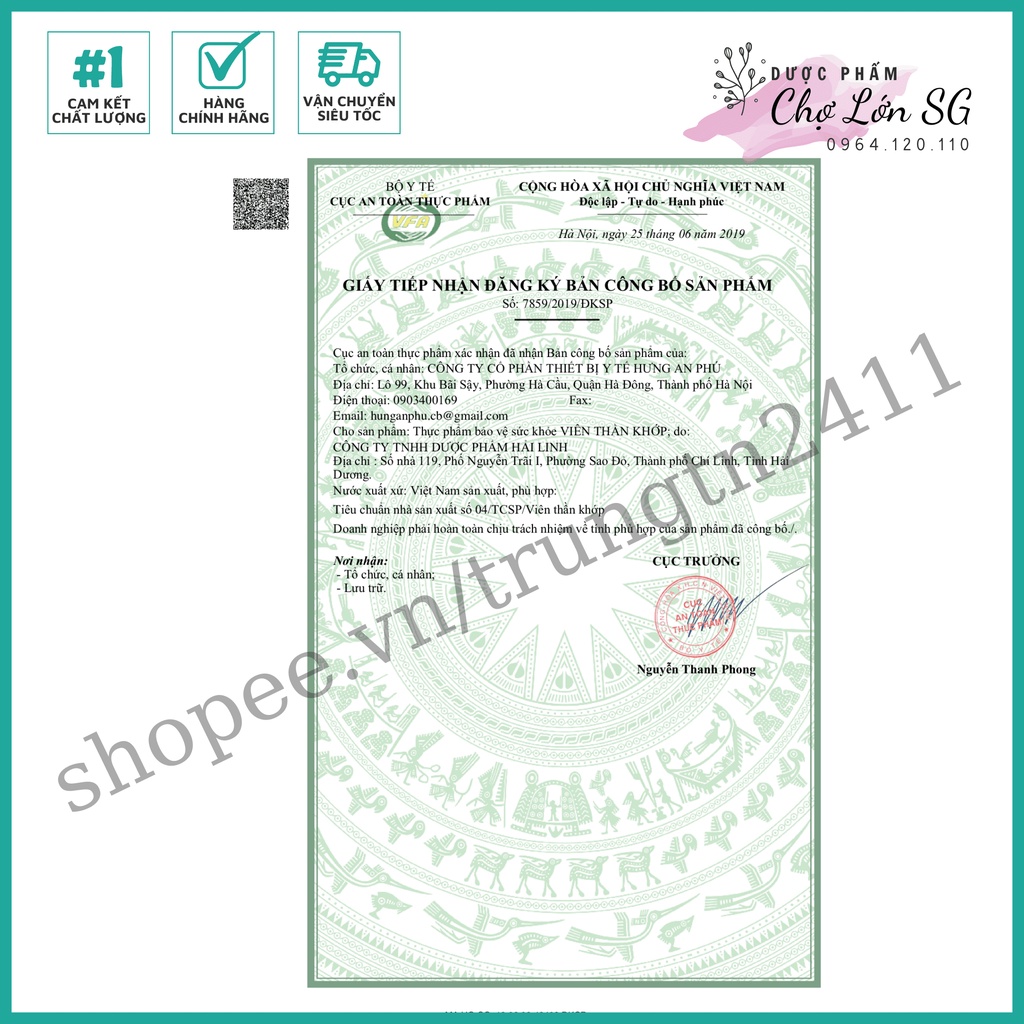 Viên uống VIÊN THẦN KHỚP bổ sung glucosamin hỗ trợ bảo vệ khớp  - Chai 60 viên