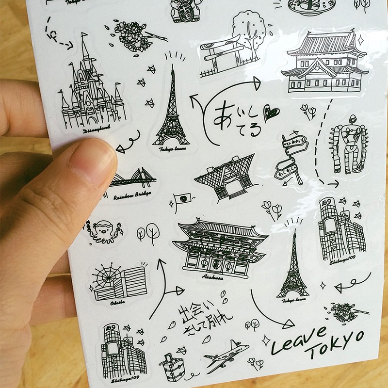 Bộ 6 tờ sicker hình toà nhà dùng trang trí