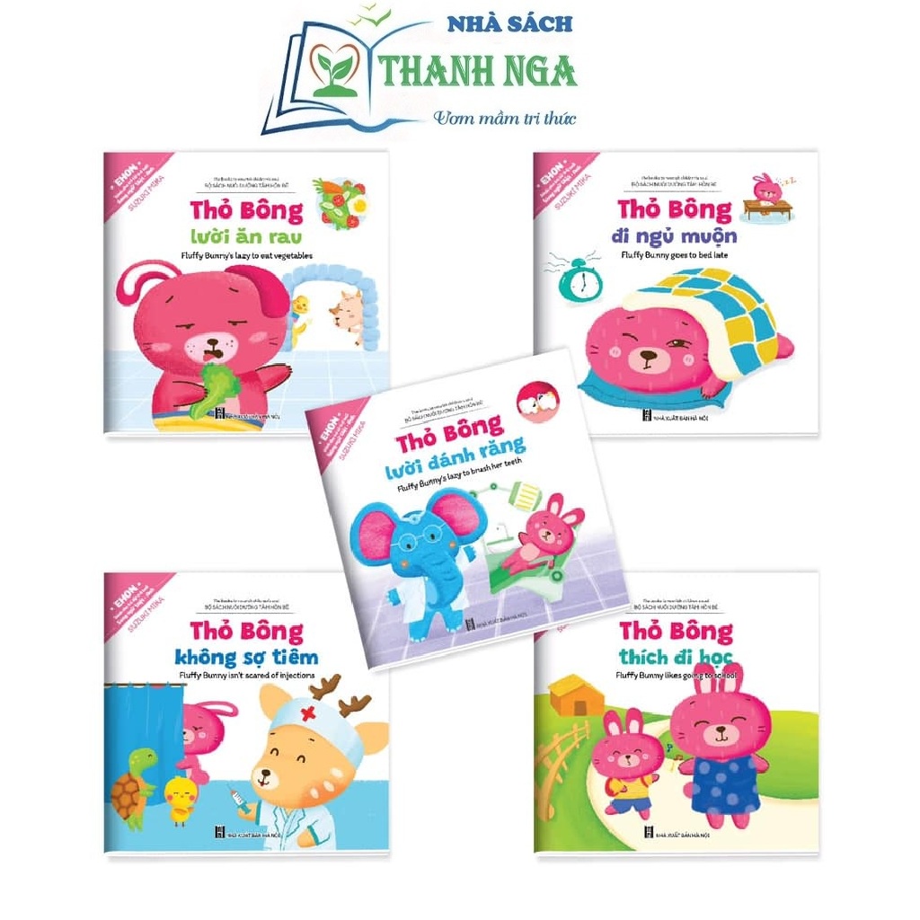 Sách - Bộ Ehon Kĩ năng sống Thỏ Bông Song Ngữ Việt Anh có File quét mã QR (Bộ 5 cuốn)