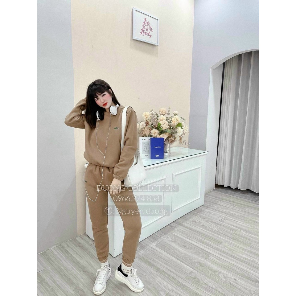 (ƯU Đãi FreeShip) Bộ thể thao nữ,bộ nỉ thêu cá sấu tay dài rút dây lai phối quần bo có túi,hàng chuẩn shop