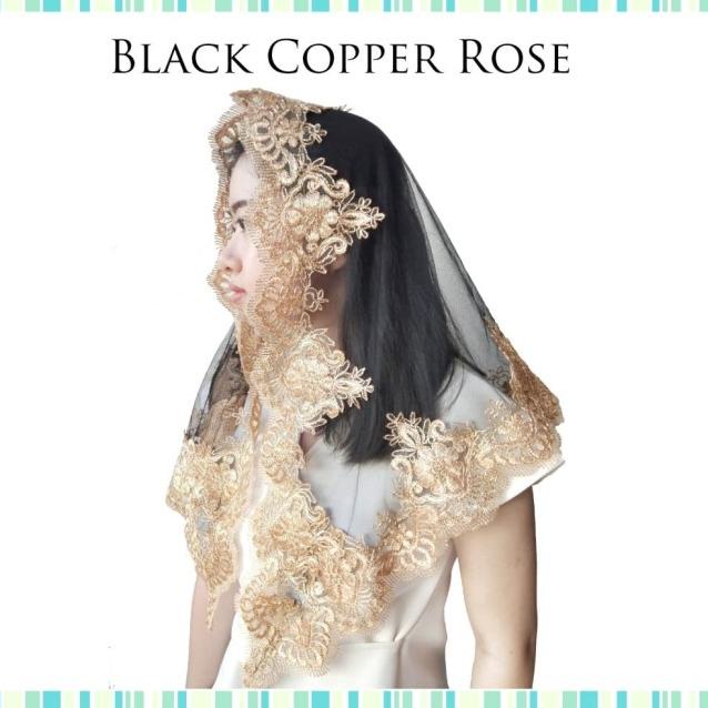 Mạng Che Mặt Mantilla Mantila Misa Voan Đen Hoa Hồng Đồng