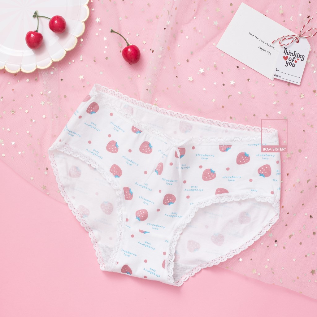 [Mã FAMALLT5 giảm 15% đơn 150k] Quần lót cotton pha viền ren đính nơ họa tiết dễ thương BOM SISTER Q3011-3 | BigBuy360 - bigbuy360.vn