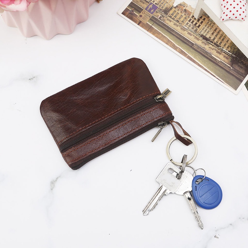Ví da pu đựng tiền xu và chìa khóa phong cách vintage cho nam