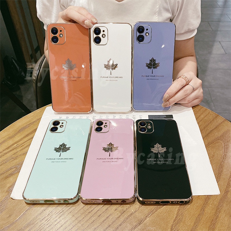 Ốp Điện Thoại Mạ Điện Hình Lá Phong Cho OPPO A15 A15S A54 A16 A94 A53 2020 A3S A5S A7 A12 A52 A92 A5 2020 A9 2020 F7 R&X