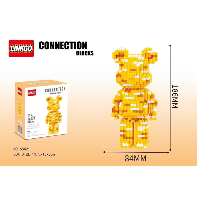 Xếp hình le go Gấu Bearbrick 19cm Đồ chơi lắp ráp mô hình bear brick 3D dễ thương .