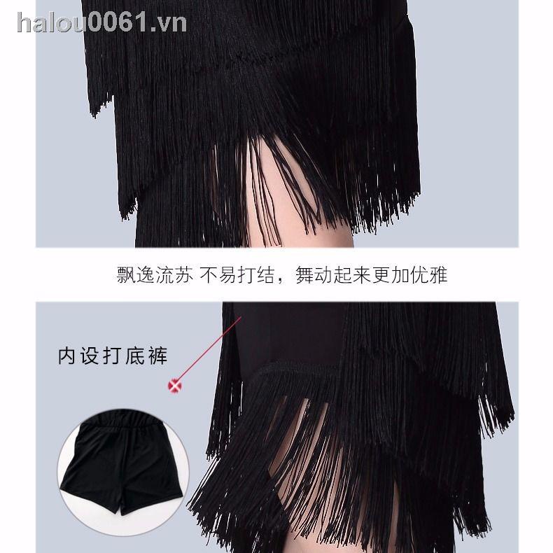 Chân váy khiêu vũ Latin dài trung bình phối tua rua thời trang cho nữ