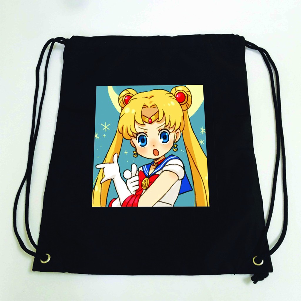 Balo dây rút đen in hình SAILOR MOON THỦY THỦ MẶT TRĂNG anime chibi túi rút đi học xinh xắn thời trang