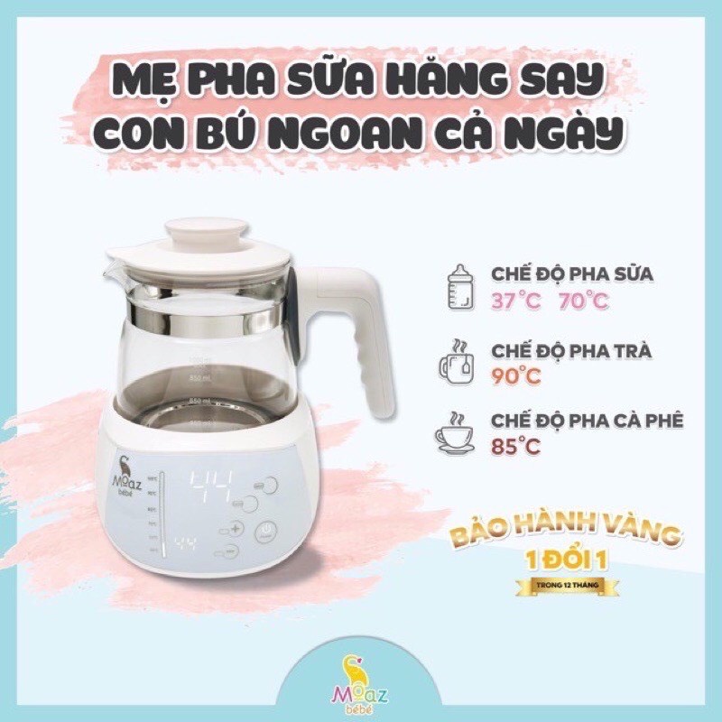 MOAZ BÌNH ĐUN NƯỚC ĐIỀU CHỈNH NHIỆT ĐỘ PHA SỮA. HÍNH HÃNG BEBE ( có bảo hành)