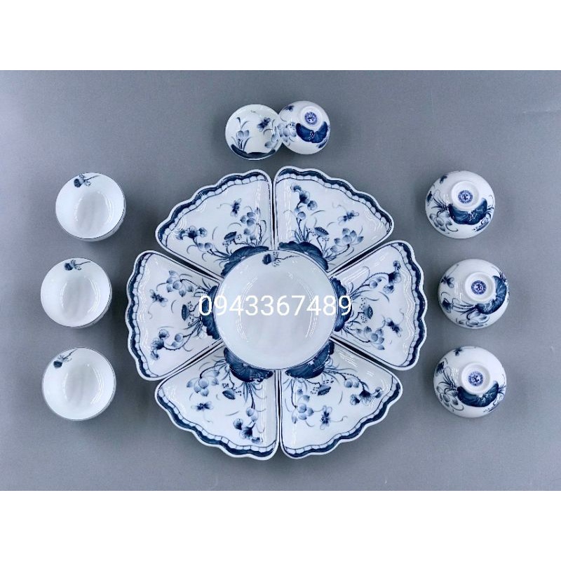 Bộ bát đĩa hoa mặt trời vẽ sen, chuồn ĐK 48cm, 58cm. Sứ Bát tràng
