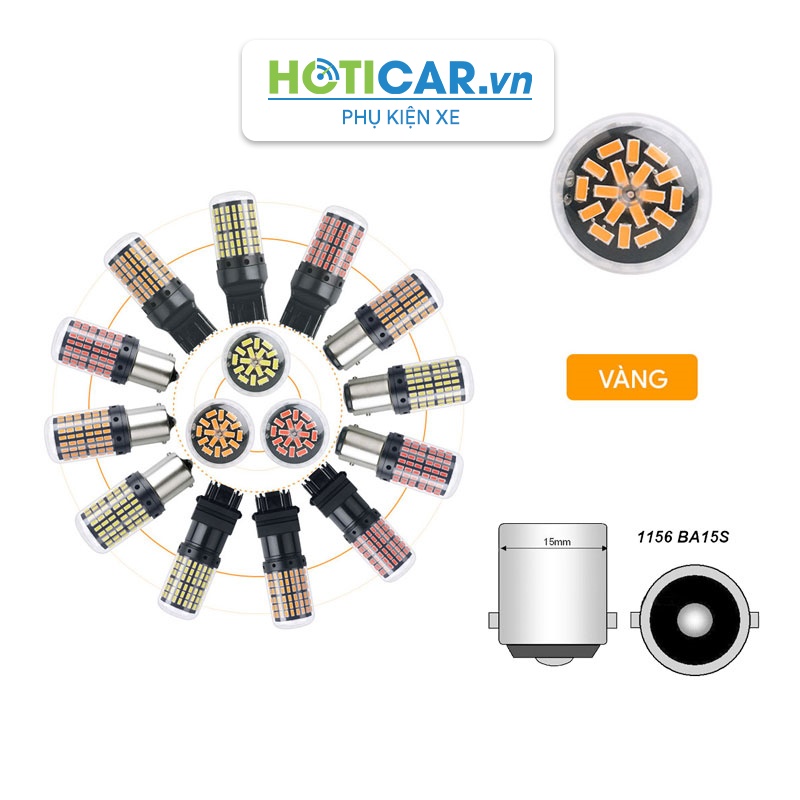 Đèn LED  hậu, phanh, xi nhan siêu sáng T203014-144 Màu Vàng kiểu chân 1156 180º (BA15S)
