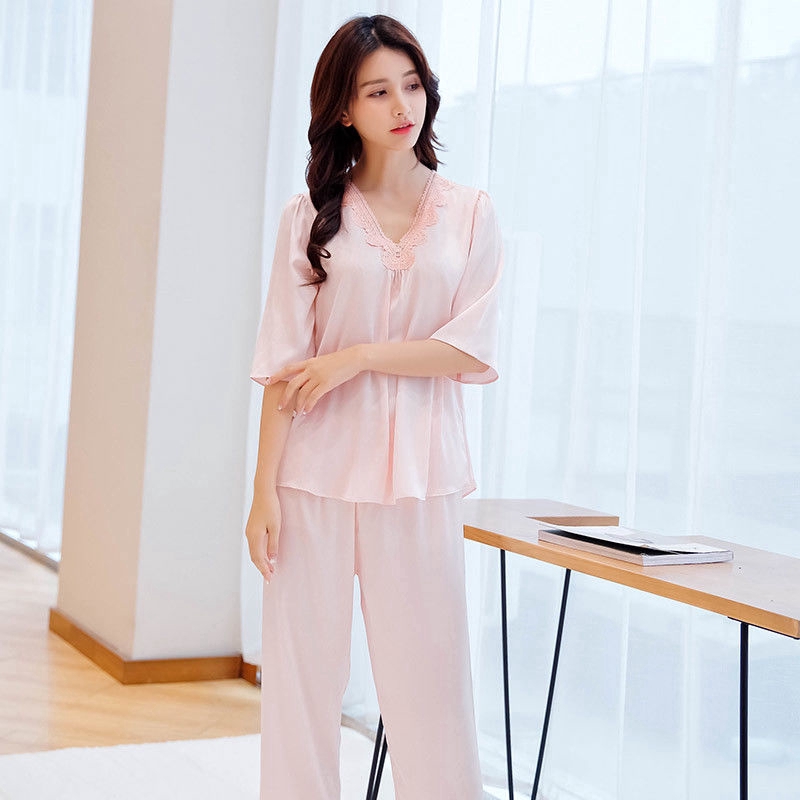 Bộ Đồ Ngủ Tay Lửng Phối Ren Xinh Xắn Dành Cho Nữ