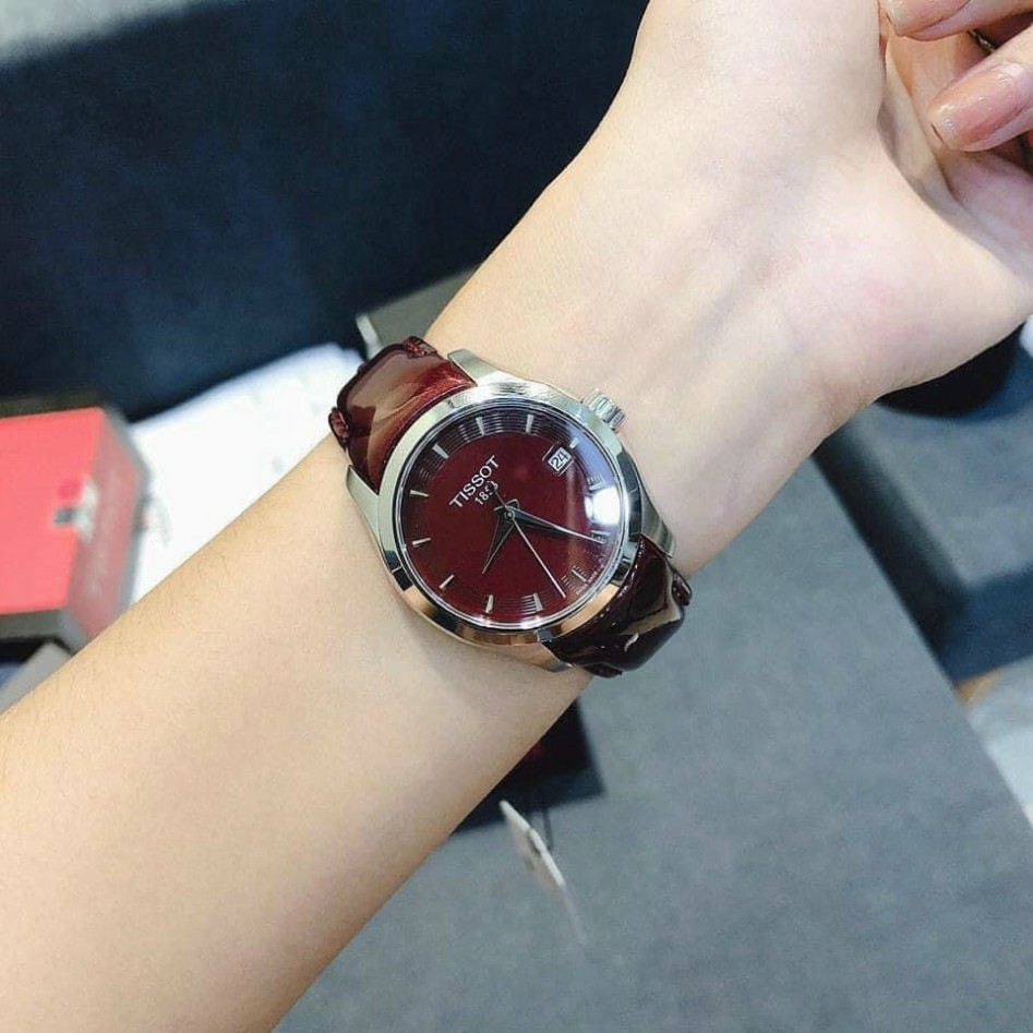 (Thẻ bảo hành 12 tháng) Đồng hồ nữ Tissot dây da bóng mềm, khóa thông mình | BigBuy360 - bigbuy360.vn