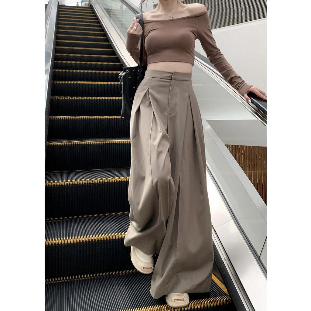 Bộ Áo Thun Cổ Phẳng + Quần Ống Rộng Lưng Cao Thời Trang 61963