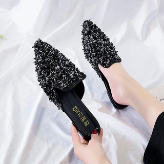 Dép Nữ Mũi Nhọn Đính Kim Sa Lấp Lánh