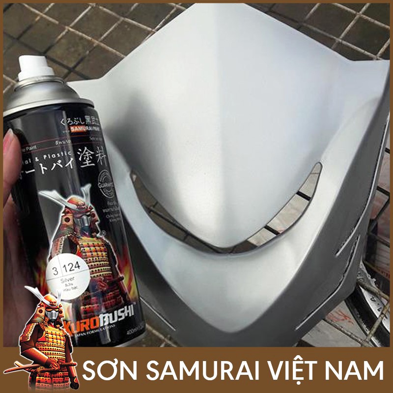 Chai Sơn Samurai Màu Bạc 3/124 400ML - Bình Sơn Xịt Xe Máy Samurai Cao Cấp - Kivo