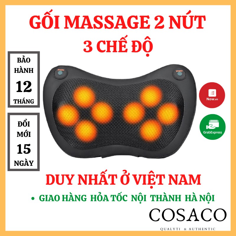 Gối Massage Hồng Ngoại 8 Bi ❤️FREESHIP❤️ 3 Chế Độ Đa Năng Mát Xa Vai Gáy Cổ Lưng - COSACO