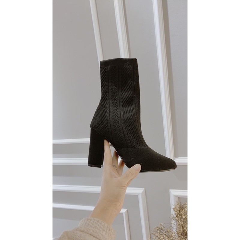 BOOTS NEW HOT 2020 Boots len ngắn cổ gót vuông 9cm