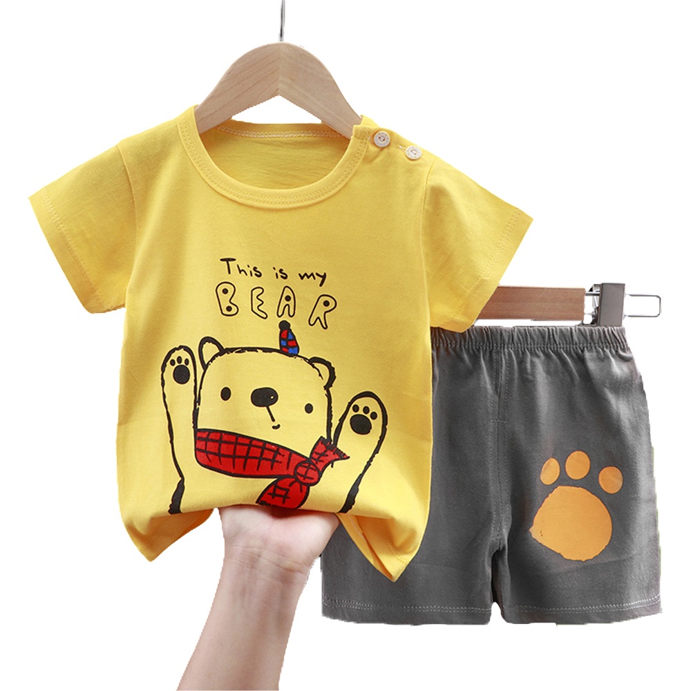 Bộ Quần Áo Ngắn Tay In Họa Tiết Hoạt Hình Đáng Yêu Cho Bé
